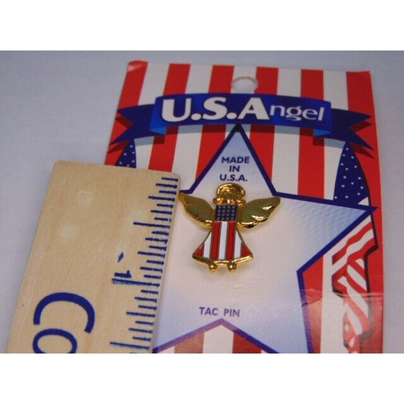 Pair of U.S. Angel Pin Lapel HatTac Pin 18 Kt Gold Finish Hand Enameled USAmade - Picture 6 of 6